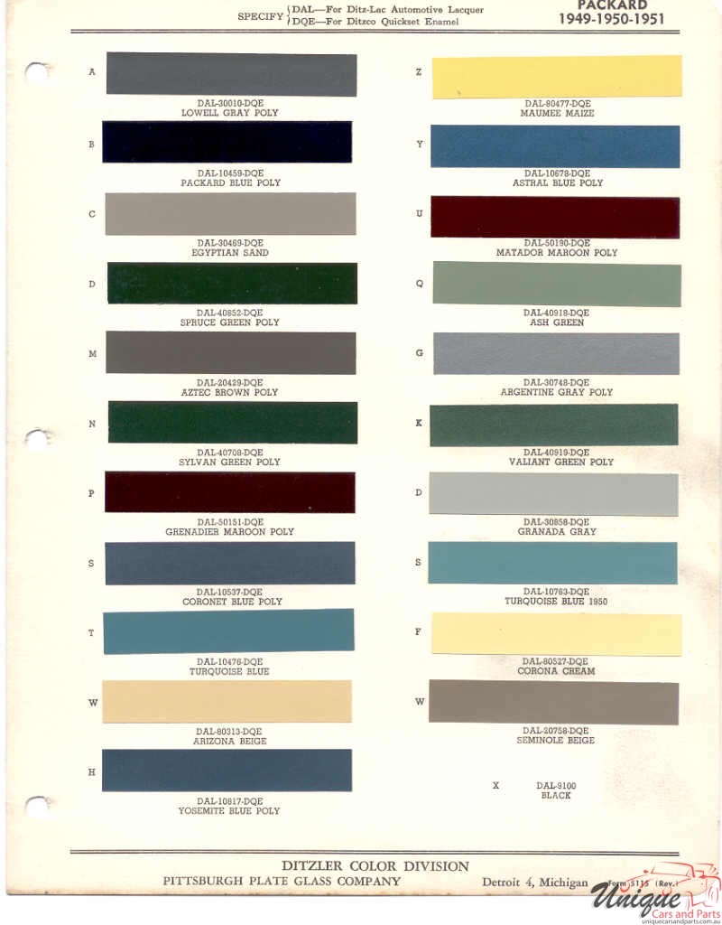 1950 Packard Paint Charts PPG 1